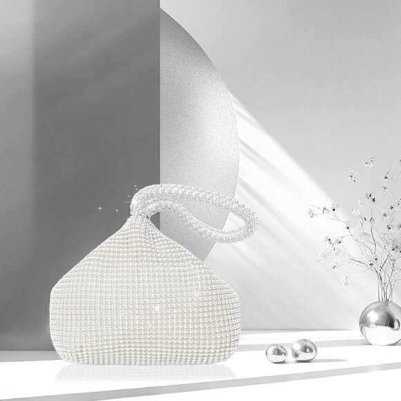 🆕Women Silver Polyester Beaded Triangle Clutch Bag Vintage Elegant Purse Prom - Picture 6 of 7